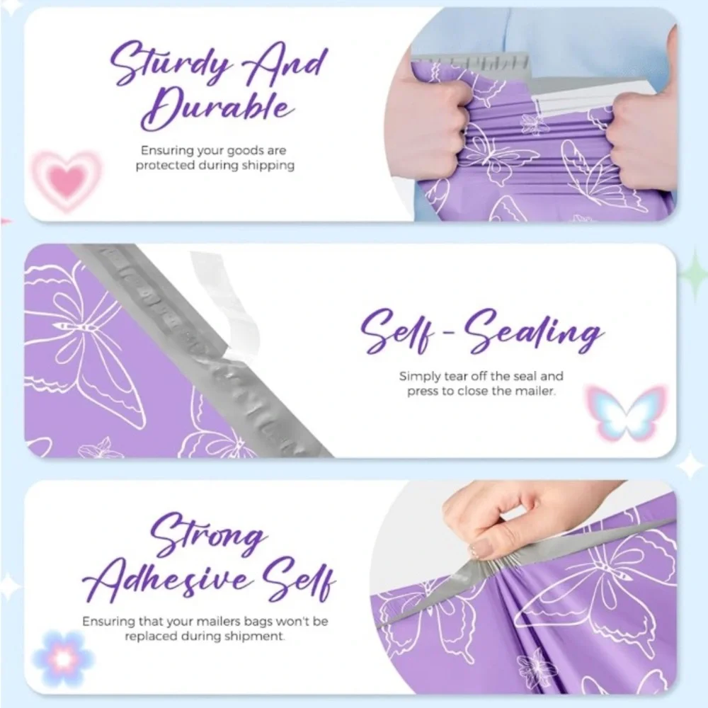 25 Purple Butterfly 14.5x19 Poly Mailers